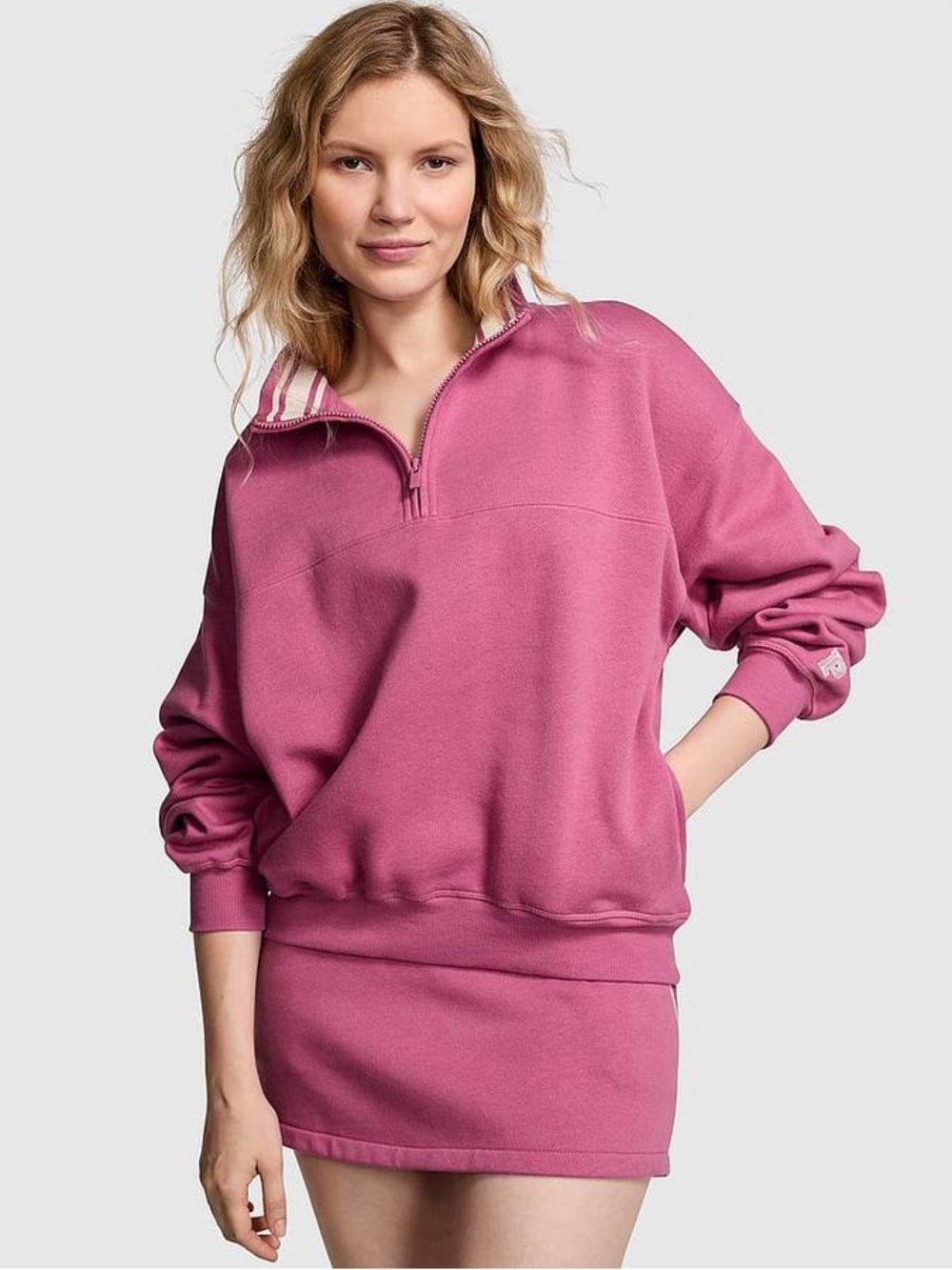 Victoria's Secret pink Ivy Fleece Half Zip Sweatshirt red violet NWOT
